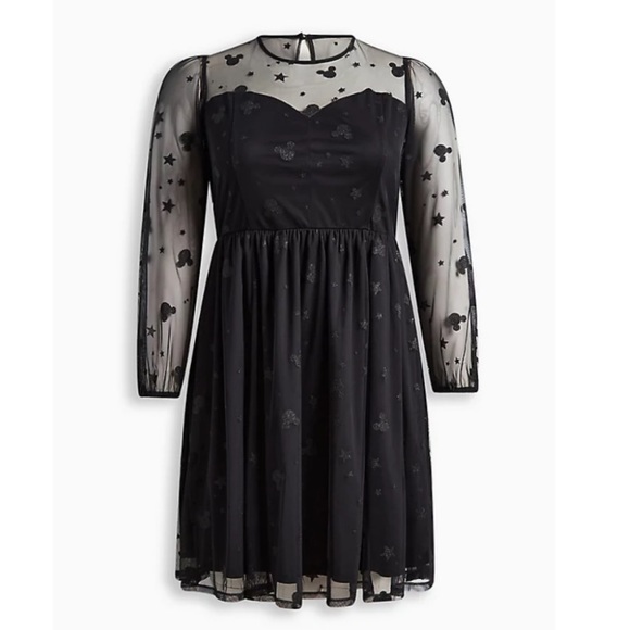 TORRID NWT DISNEY MICKEY STARS AT THE KNEE TULLE ILLUSION NECK SKATER DRESS - Picture 5 of 7